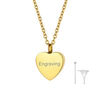 Richsteel Collana Urna Funeraria per Ceneri Placcato Oro/Nero/Acciaio Inossidabile，Collana Donna con Ciondolo Cuore Memoriale per Famiglia Animale Domestico con Kit di Riempimento