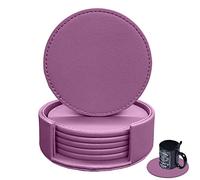 RICHSUM Set di 6 sottobicchieri in pelle con cucitura, paraspruzzi per tavolo e scrivania, resistenti, antiscivolo, perfetti per tazze da caffè e bicchieri, 10 cm (viola)