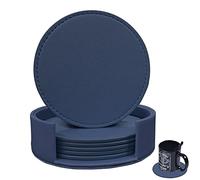 RICHSUM Set di 6 sottobicchieri rotondi in morbida pelle con cucito intorno, adatti per varie tazze, tavoli in legno, decorazioni per la casa, 10 cm (blu scuro)