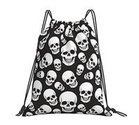 Richugui Zaino da palestra con coulisse con teschio, borsa da palestra per donne e uomini, borsa leggera per scuola, viaggi, sport, yoga, Nero , Taglia unica