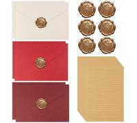 Richunie 22 Pezzi Di Carta Da Lettere Vintage, 3 Colori Buste In Lino E Sigilli Di Cera, 10 A5, Carta Da Lettere Vintage, Buste Lettere Per Compleanno, Buste Partecipazioni Matrimonio