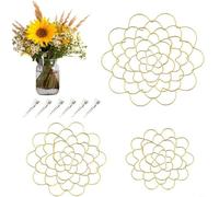 RichVibe Set di 3 supporti per composizioni floreali con 6 clip, per vasi in filo di acciaio inossidabile, per vasi e mazzi di fiori fai da te, decorazione per la casa, 10/12/15/15 cm (oro)