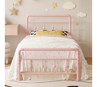 Richwanone Struttura letto matrimoniale XL da 35,6 cm, con testiera e pediera, struttura in metallo resistente, stile vittoriano, senza bisogno di molle, facile da montare, rosa