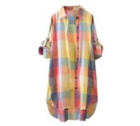 Richymfa Camicia a Quadri Donna Elegante Cotone, Camicia Country Manica Lunga Casual Camicia Scozzese Flanella Oversize Camicette Button Down Bluse e Camicie Stile Boyfriend Taglie Forti