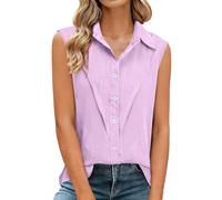 Richymfa Canotta Donna Estiva in Lino Elegante Canottiera Spalla Larga Tank Top Scollo a V Leggera e Comoda Camicia Senza Maniche con Bottoni Tinta Unita Casual Blusa da Spiaggia Taglie Forti