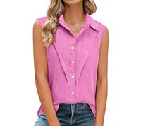 Richymfa Canotta Donna Estiva in Lino Elegante Canottiera Spalla Larga Tank Top Scollo a V Leggera e Comoda Camicia Senza Maniche con Bottoni Tinta Unita Casual Blusa da Spiaggia Taglie Forti