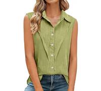 Richymfa Canotta Donna Estiva in Lino Elegante Canottiera Spalla Larga Tank Top Scollo a V Leggera e Comoda Camicia Senza Maniche con Bottoni Tinta Unita Casual Blusa da Spiaggia Taglie Forti