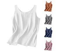 Richymfa Canotta Donna in Lino Estiva Elegante Camicette Spalla Larga e Spalla Stretta Base Tank Top Canottiera Leggero Camicia Senza Maniche Tinta Unita Blusa Casual Taglie Forti Tops da Spiaggia
