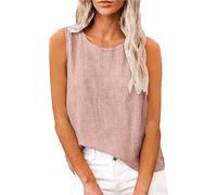 Richymfa Canotta Donna Lino Estiva Camicia Elegante Senza Maniche Spalla Larga Tank Top Leggero Oversize Canottiera Casual Tinta Unita Blusa di Lino Taglie Forti Sportivo Palestra