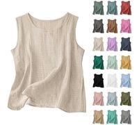 Richymfa Canotta Donna Lino Estiva Camicia Elegante Senza Maniche Spalla Larga Tank Top Leggero Oversize Canottiera Casual Tinta Unita Blusa di Lino Taglie Forti Sportivo Palestra