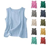 Richymfa Canotta Donna Lino Estiva Camicia Elegante Senza Maniche Spalla Larga Tank Top Leggero Oversize Canottiera Casual Tinta Unita Blusa di Lino Taglie Forti Sportivo Palestra