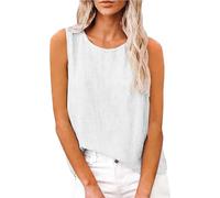 Richymfa Canotta Donna Lino Estiva Camicia Elegante Senza Maniche Spalla Larga Tank Top Leggero Oversize Canottiera Casual Tinta Unita Blusa di Lino Taglie Forti Sportivo Palestra