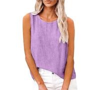 Richymfa Canotta Donna Lino Estiva Camicia Elegante Senza Maniche Spalla Larga Tank Top Leggero Oversize Canottiera Casual Tinta Unita Blusa di Lino Taglie Forti Sportivo Palestra