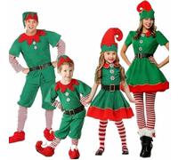 Richymfa Costume da Elfo Natalizio Set, Costume da Elfo di Natale per Bambini Adulti Vestito Babbo Natale Verde Famiglia Outfits Unisex per Carnevale e Cosplay Vacanza Genitori-Figli Festa Festivo