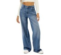 Richymfa Jeans da Donna Vita Alta Eleganti, Jeans Gamba Dritta Taglie Forti Pants alla Moda Wide Leg Pantaloni Denim Basic Pantalone con Tasche Gamba Larga Pantalone e Ragazza Streetwear