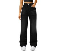 Richymfa Jeans da Donna Vita Alta Eleganti, Jeans Gamba Dritta Taglie Forti Pants alla Moda Wide Leg Pantaloni Denim Basic Pantalone con Tasche Gamba Larga Pantalone e Ragazza Streetwear