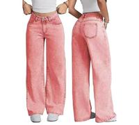 Richymfa Jeans Larghi Donna Vita Alta Baggy, Jeans a Gamba Larga Taglie Forti Pantalone Basic Gamba Dritta Eleganti Pantaloni Denim Casual Y2k e Ragazza Streetwear Pants con Tasche alla Moda