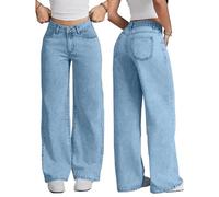 Richymfa Jeans Larghi Donna Vita Alta Baggy, Jeans a Gamba Larga Taglie Forti Pantalone Basic Gamba Dritta Eleganti Pantaloni Denim Casual Y2k e Ragazza Streetwear Pants con Tasche alla Moda