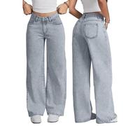 Richymfa Jeans Larghi Donna Vita Alta Baggy, Jeans a Gamba Larga Taglie Forti Pantalone Basic Gamba Dritta Eleganti Pantaloni Denim Casual Y2k e Ragazza Streetwear Pants con Tasche alla Moda