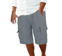 Richymfa Pantaloncini Uomo Lino con Vita Elastica e Cordino Pantaloncini con Tasche Laterali Casual Pantaloni Corti da Lavoro Cargo Bermuda Shorts Multi-Tasche per Estate Vacanze Spiaggia 2025