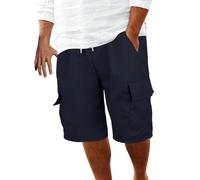 Richymfa Pantaloncini Uomo Lino con Vita Elastica e Cordino Pantaloncini con Tasche Laterali Casual Pantaloni Corti da Lavoro Cargo Bermuda Shorts Multi-Tasche per Estate Vacanze Spiaggia 2025