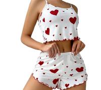 Richymfa Pigiama Donna Estivo Corto Leggero Set Pigiami Due Pezzi Senza Maniche e Pantaloncini Elegante Pigiami Sexy Biancheria da Notte Curvy Aderente Canotta Camisole Spaghetti Senza Maniche