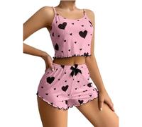 Richymfa Pigiama Donna Estivo Corto Leggero Set Pigiami Due Pezzi Senza Maniche e Pantaloncini Elegante Pigiami Sexy Biancheria da Notte Curvy Aderente Canotta Camisole Spaghetti Senza Maniche