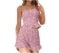 Richymfa Pigiama Donna Estivo Cotone Due Pezzi Pigiama Corto Elegante con Stampa a Cuore Pigiami con Bretelle Leggero Set Corto Sexy Curvy Completo Morbido Sottili Canotta e Pantaloncini, S-3XL