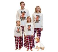 Richymfa Pigiama Famiglia Natale Comodo, Pyjamas Natalizio per Tutta La Famiglia Elegante Due Pezzi Camicia e Pantaloni Lunghi Alci Babbo Pyjamas di Capodanno per Donna Uomo Bambini
