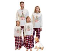 Richymfa Pigiama Natalizio Famiglia Morbida Pyjamas Natalizio per Tutta La Famiglia Comodo 2 Pezzi Maniche Lunghe Top e Pantaloni Scozzesi Alci Completo di Capodanno Divertenti per Donna Uomo Bambini