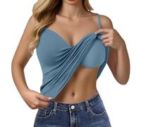 Richymfa Top a Canotta Slim Donna Microfibra Canotta Modellante con Reggiseno Spalla Larga Basic Tank Top Fitness Aderente Estive Casual Maglia Intima Tinta Unita per Yoga Jogging