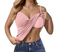 Richymfa Top a Canotta Slim Donna Microfibra Canotta Modellante con Reggiseno Spalla Larga Basic Tank Top Fitness Aderente Estive Casual Maglia Intima Tinta Unita per Yoga Jogging