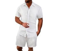 Richymfa Tuta Spiaggia Uomo Estivi Completo da Uomo 2 Pezzi Sets Estivo Camicie Maniche Corte + Pantaloncini Completa in Cotone Tuta Colore Solido Casual Completi da Jogging Ginnastica Moda