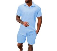 Richymfa Tuta Spiaggia Uomo Estivi Completo da Uomo 2 Pezzi Sets Estivo Camicie Maniche Corte + Pantaloncini Completa in Cotone Tuta Colore Solido Casual Completi da Jogging Ginnastica Moda
