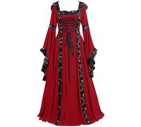 Richymfa Vestito Gotico da Donna Elegante - Abito Gotico Vittoriano Donna In Pizzo Curvy Vestito da Cerimonia Maniche Dolman con Lacci Vestiti da Sera Costume da Strega Vintage per Halloween