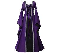 Richymfa Vestito Gotico Donna Halloween Elegante 2025 Abito Gotico Medievale Donna In Pizzo Slim Fit Vestito Cerimonia Maniche Svasate Vestiti da Sera Curvy Costume Strega Punk per Halloween