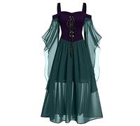 Richymfa Vestito Halloween Donna Gotico Curvy, Abito Gotico Vittoriano Donna con Lacci Slim Fit Vestito Cerimonia Maniche a Tromba In Pizzo Abito da Sera Costumi Medioevo Vittoriana per Carnevale