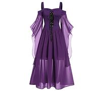 Richymfa Vestito Halloween Donna Gotico Curvy, Abito Gotico Vittoriano Donna con Lacci Slim Fit Vestito Cerimonia Maniche a Tromba In Pizzo Abito da Sera Costumi Medioevo Vittoriana per Carnevale