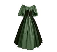 Richymfa Vestito Medievale Donna Rinascimentale Curvy Abito Cerimonia Manica Corta Elegante Vestito da Ballo Lungo Verde Taglie Forti Costume Rinascimentale/Medievale per Halloween