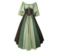 Richymfa Vestito Medievale Donna Rinascimentale Curvy Abito Cerimonia Manica Corta Elegante Vestito da Ballo Lungo Verde Taglie Forti Costume Rinascimentale/Medievale per Halloween