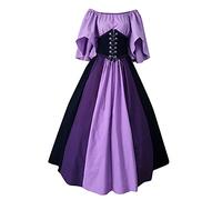 Richymfa Vestito Medievale Donna Rinascimentale Taglie Forti Abito da Sera Manica Corta Elegante Vestito da Ballo Lungo Slim Fit Vintage Costumi Medioevo Regina Vittoriana per Carnevale