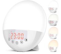 RICIAL Sveglia, 10000 Lux UV Free Sun Lamp Sunrise Sveglia, dimmerabile 5 luminosità e 4 temperature di colore e timer, doppio allarme e snooze, aiuto per il sonno con 10 suoni naturali