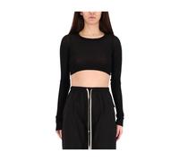 Rick Owens - Maglia a coste con girocollo- maniche lunghe e cropped - - Tops - Donna - Nero - M