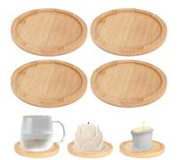 RICKMASK Sottobicchieri Legno Rotondo per Candele: 4 Pezzi Sottobicchieri in Bambù Ø 9cm - Portacandele in Legno Per Candele, Tazze, Piante Grasse
