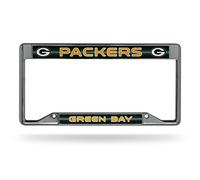 Rico Industries NFL Bling Chrome License Plate Frame with Glitter Accent, Green Bay Packers - Inverted, 6 x 12.25-"