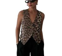 RICOCHO Giubbotto Casual con Stampa Leopardata Senza Maniche Slim Fit Stampato a Vita
