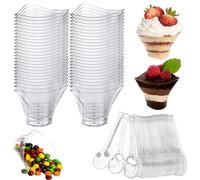 Ricofot Vasitos Plastico para Postres,Finger Food, 50 Pezzi Bicchierini Finger Food, 100 ml Bicchierini Monoporzione Dolci, Lavabile Bicchierini Plastica, Coppette per Tiramisù Adatto per Compleanni
