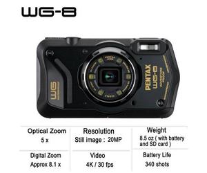 Ricoh PENTAX WG-8 Black - Fotocamera Subacquea 20 MP 4K Rugged