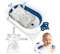 Ricokids Bagnetto Neonato Pieghevole con Cuscino - Leggera e Antiscivolo - Bianco-Blu