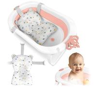 Ricokids Bagnetto Neonato Pieghevole con Cuscino - Leggera e Antiscivolo - Bianco-Rosa